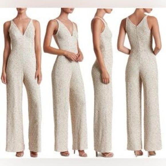 Dress the Population Elegant White Sequin Jumpsuit Large - Picture 1 of 14